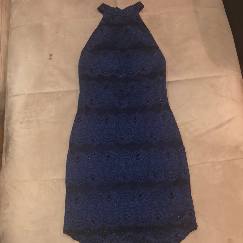 Sexy Mini Navy & Black Lace Backless DRESS